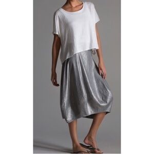 Eileen Fisher Lantern Skirt Silver Metallic Linen-Blend